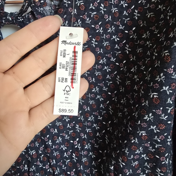 Madewell, New, Tie Back Navy Floral Peplum Campden Daisies Shirt, Size Large - Picture 12 of 15